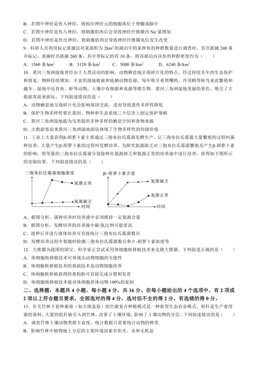 2024届江西省部分学校高三下学期5月统一调研测试生物试题（含解析）