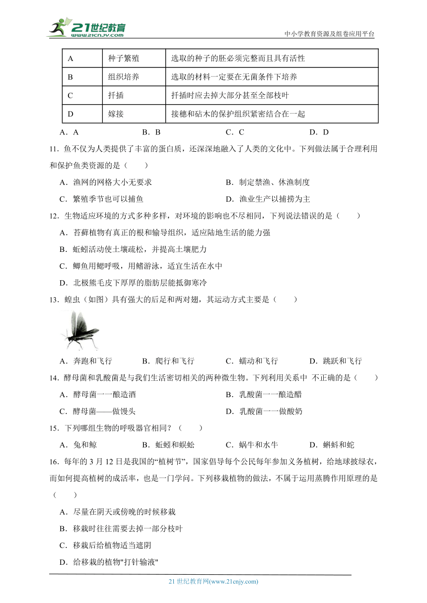 2024年生物中考考前【定心丸】模拟题一（含解析）