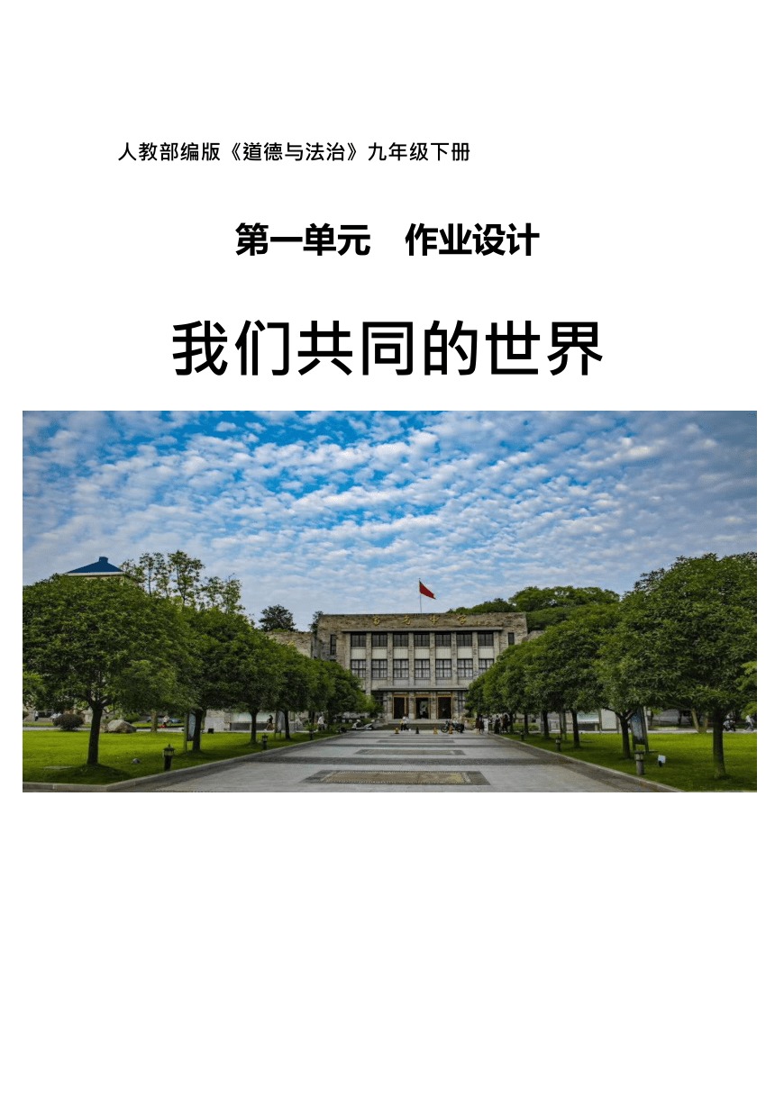 第一单元 我们共同的世界 作业设计（表格式）-2023-2024学年统编版道德与法治九年级下册