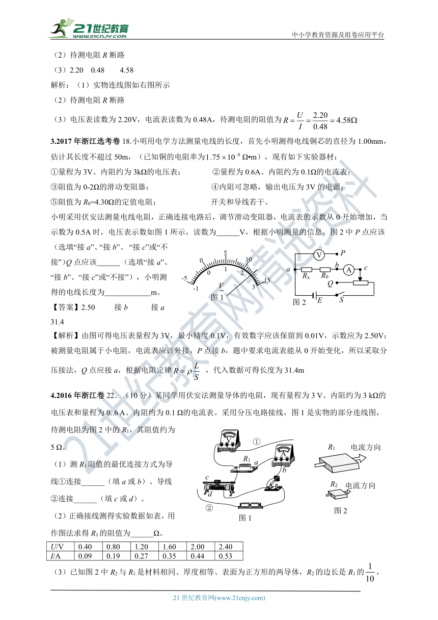 2011-2020年高考物理试卷分类汇编之079.伏安法测电阻（含答案及解析）