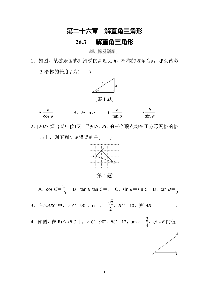 26.3   解直角三角形  预学检验+课堂导学+同步练习（含答案）2023-2024学年冀教版数学九年级上册