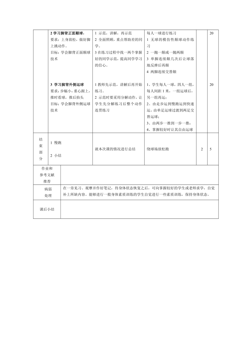 足球   教案（表格式 ）