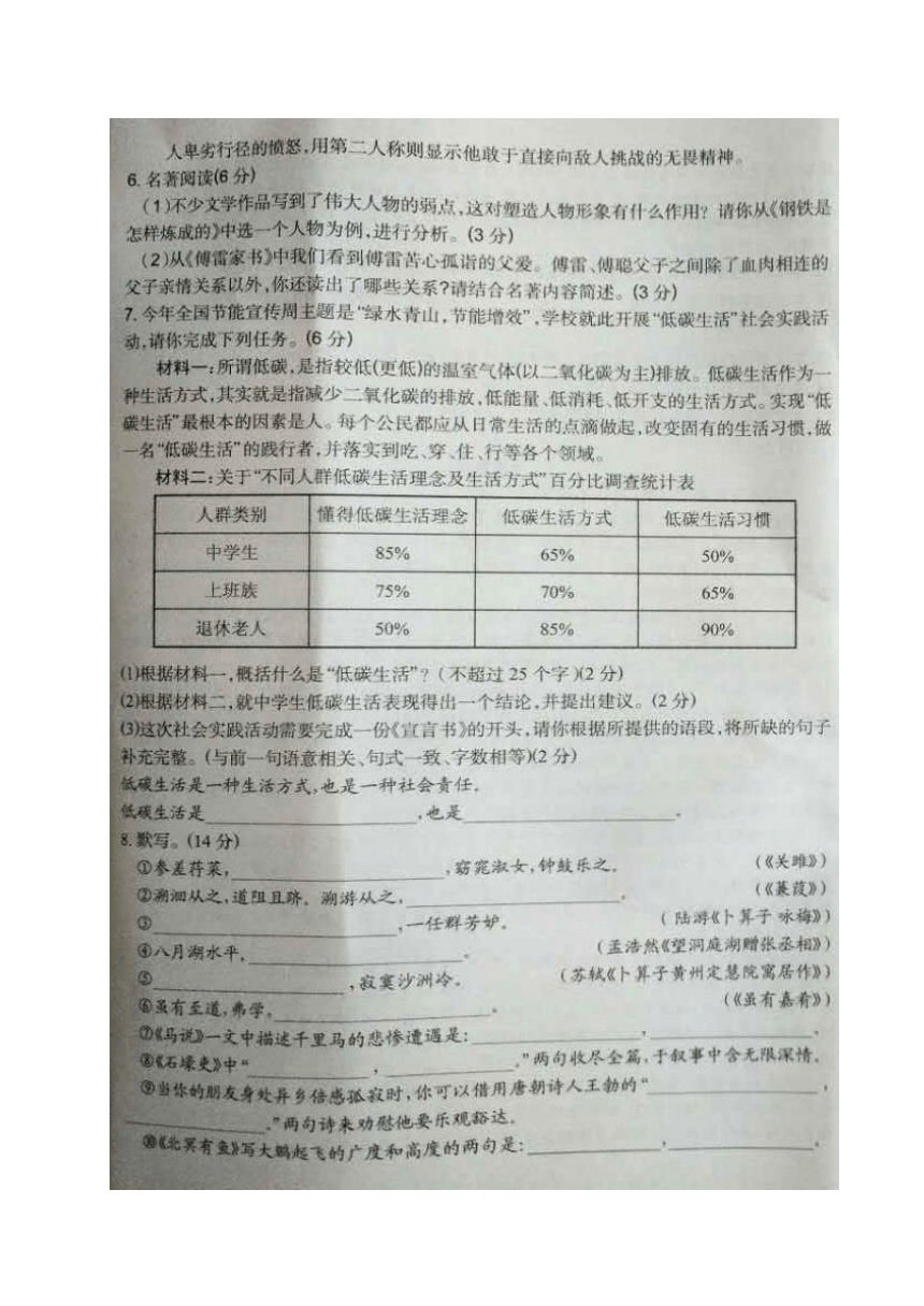 宁夏吴忠市区2019-2020学年八年级下学期期末考试语文试题（图片版含答案）