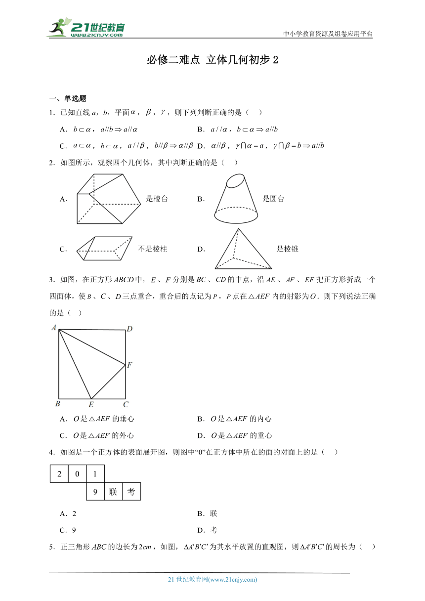 人教A版2024年高考数学难点专题必修二难点 立体几何初步2（含解析）