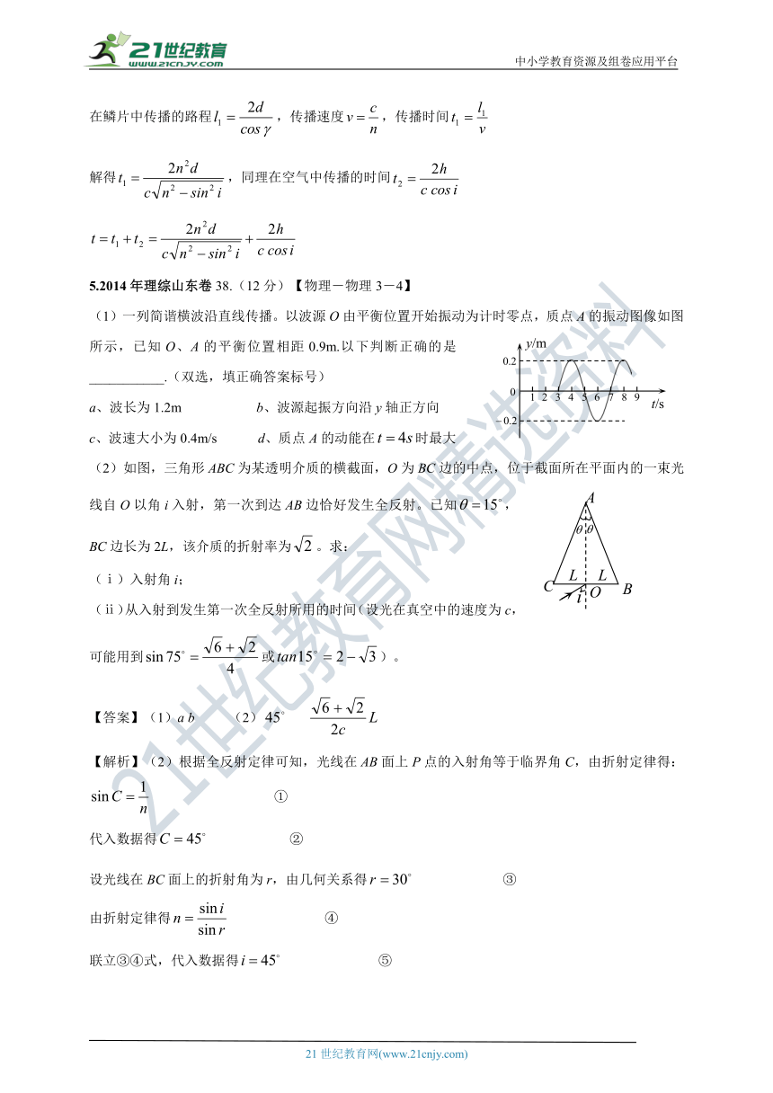 2011-2020年高考物理试卷分类汇编之114c.选修模块3-4（下）（含答案及解析）