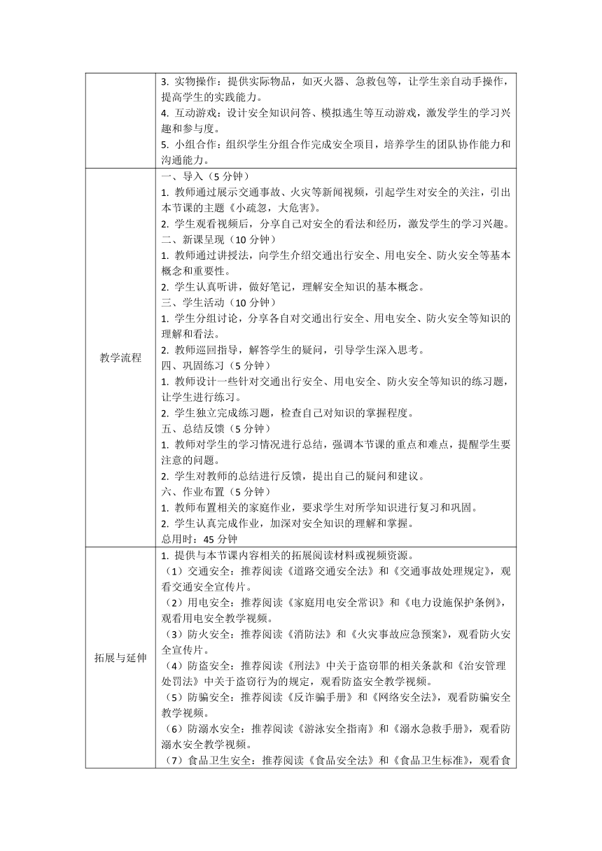 《小疏忽，大危害》安全教育班会教案（表格式）