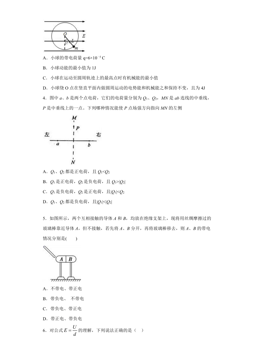 2019—2020学年高中物理人教版选修3-1：第一章 静电场 单元检测试题（解析版)