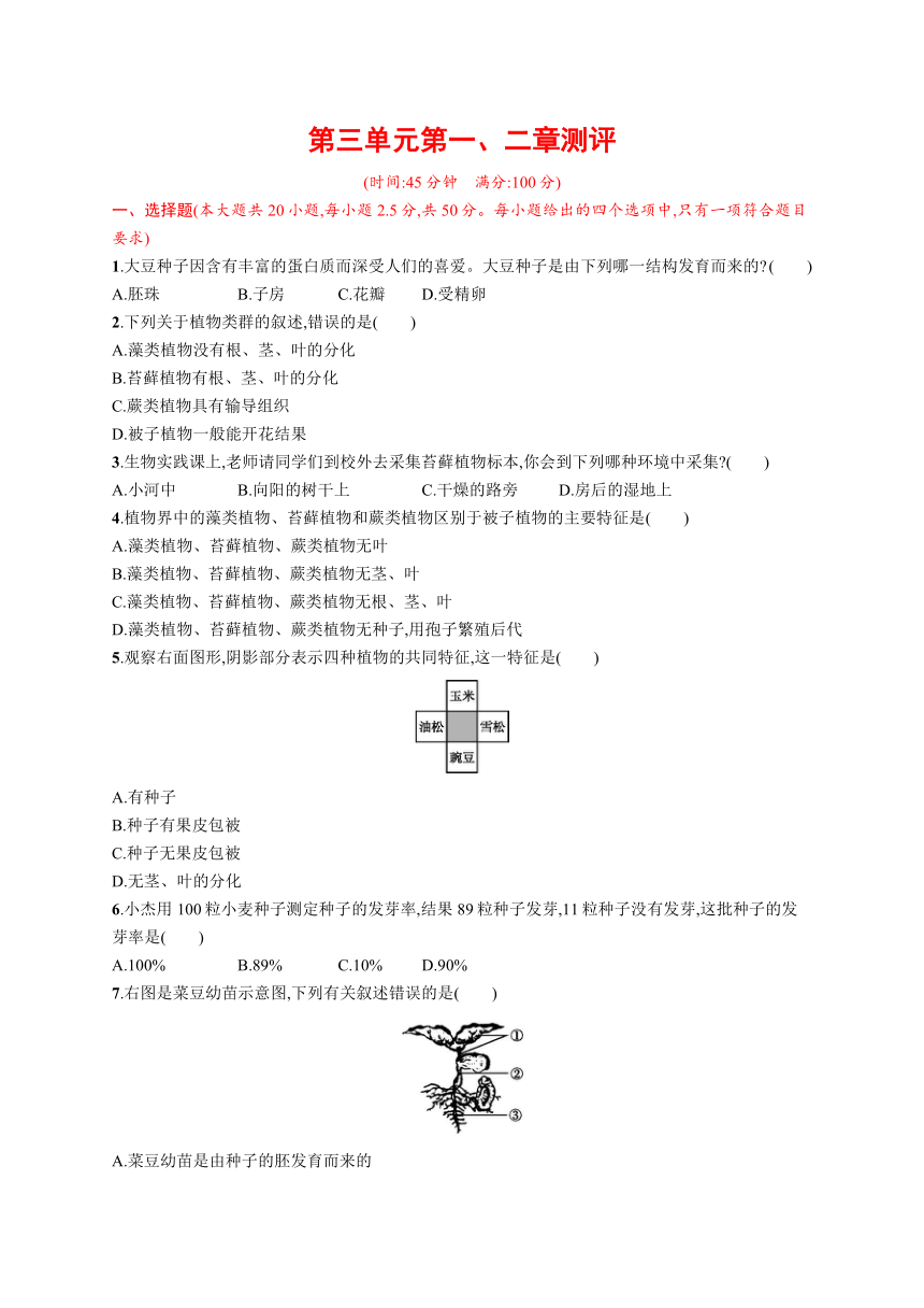 第三单元生物圈中的绿色植物（第一、二章）测评（word版，含答案部分解析）