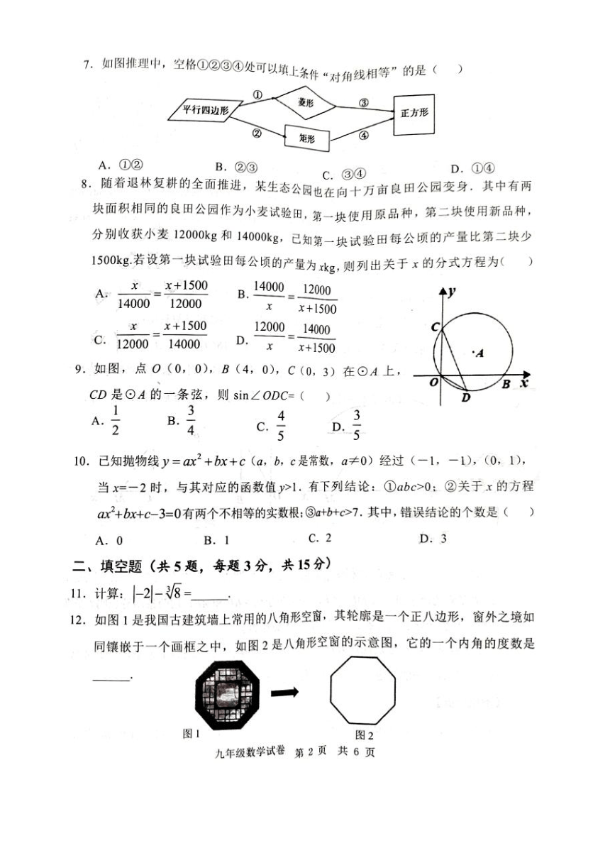 湖北省荆楚初中联盟2024年中考模拟联考数学试题（图片版，无答案）