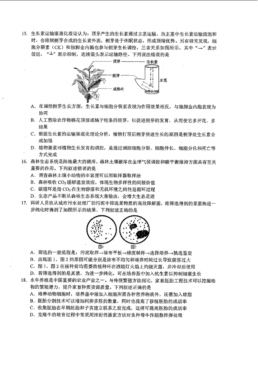湖北省2024届高三下学期5月联考（二模）生物试卷（图片版，无答案）