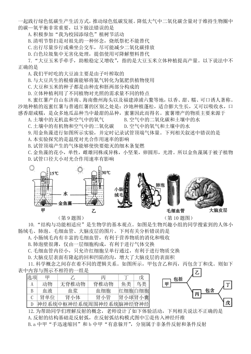 2024年山东省济宁市兖州区初中学业水平第二次模拟考试生物试题（含答案）