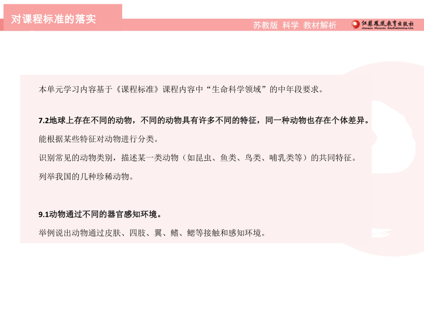 新苏教版科学四年级上册 第一单元《动物大家族》教材分析