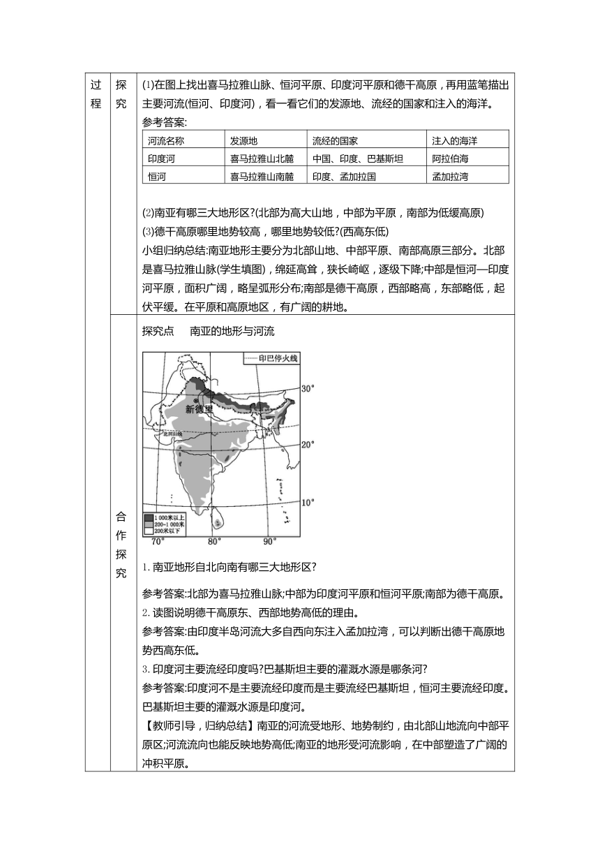 7.2南亚 两课时教案（表格式）2023-2024学年度湘教版地理七年级下册