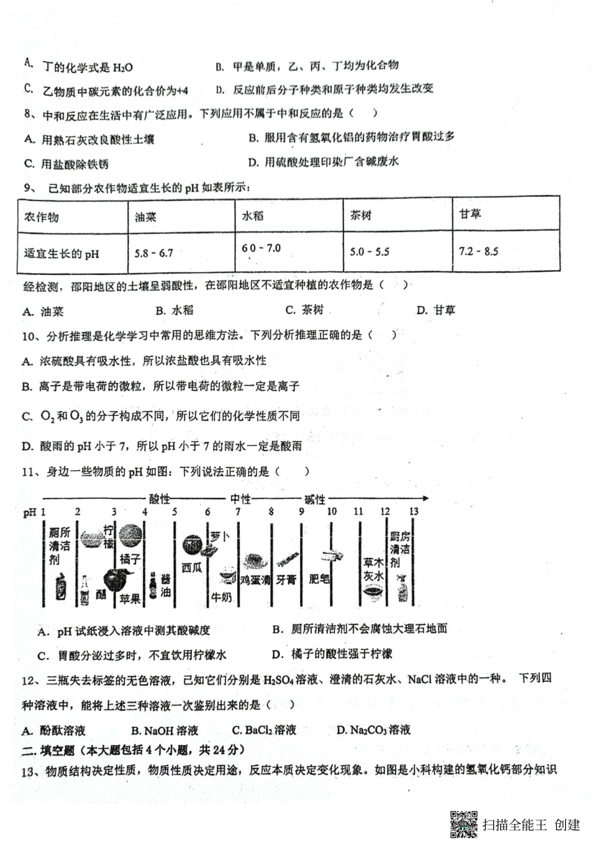 四川内江市市中区翔龙中学2023-2024学年九年级下化学二次模拟试题（PDF无答案）