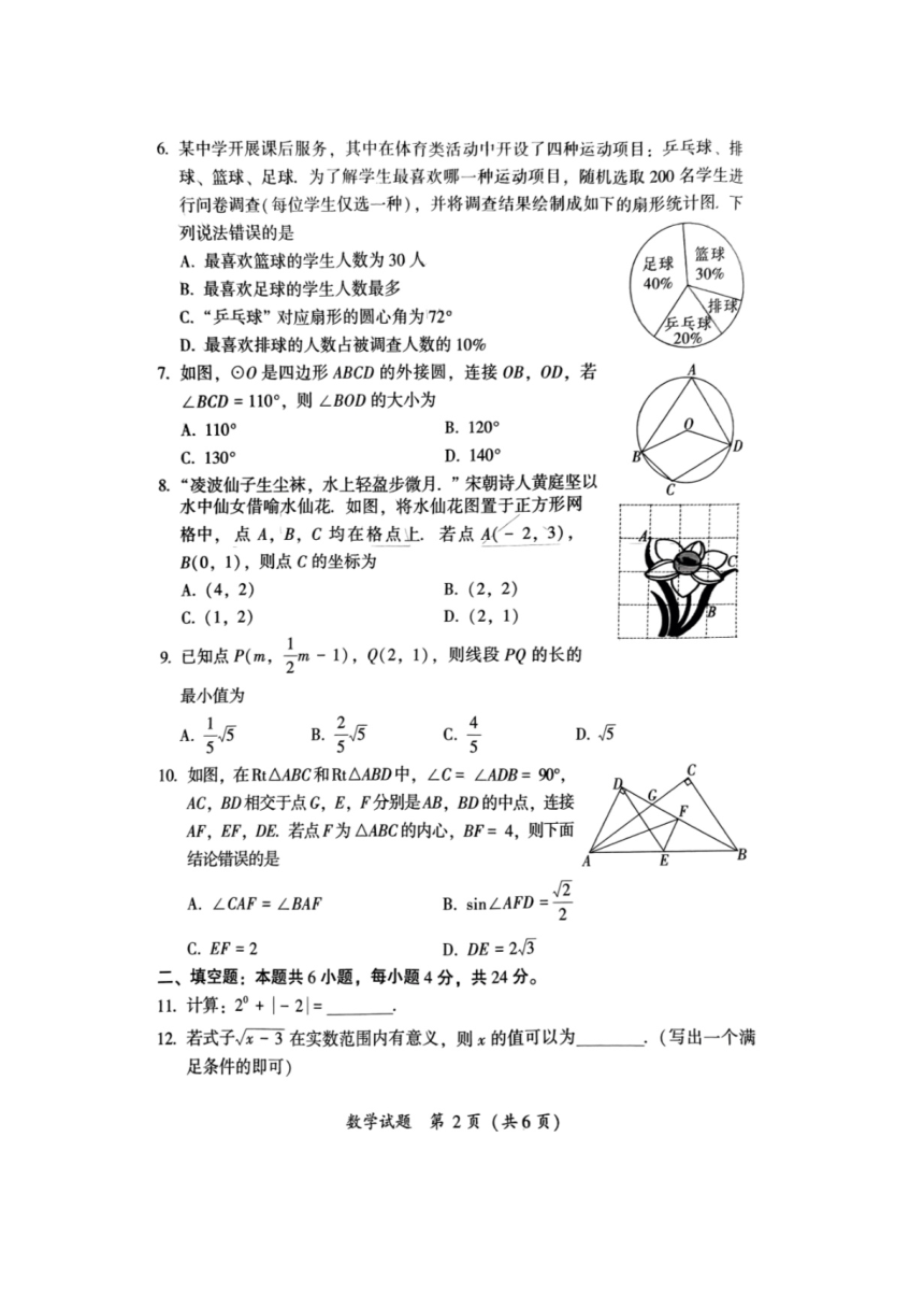 2024年福建省漳州市中考模拟数学试题（pdf版无答案）