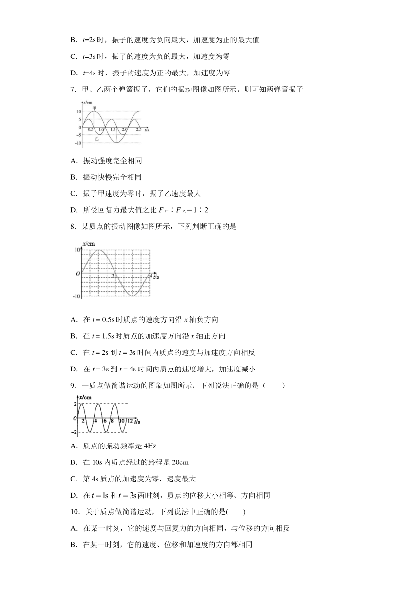 邻水县第二中学2019-2020学年高中物理教科版选修3-4：1.1简谐运动 巩固练习（含解析）