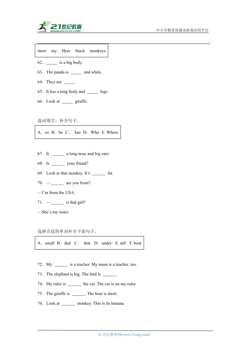 人教PEP版三年级下册英语期末复习专题：选词填空（含答案）