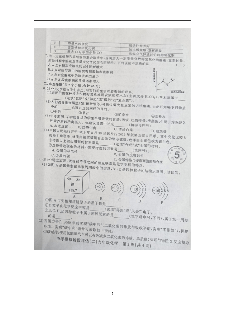 贵州省黔东南州剑河县第四中学2024年九年级中考模拟阶段评估（二）化学试卷（图片版含答案）