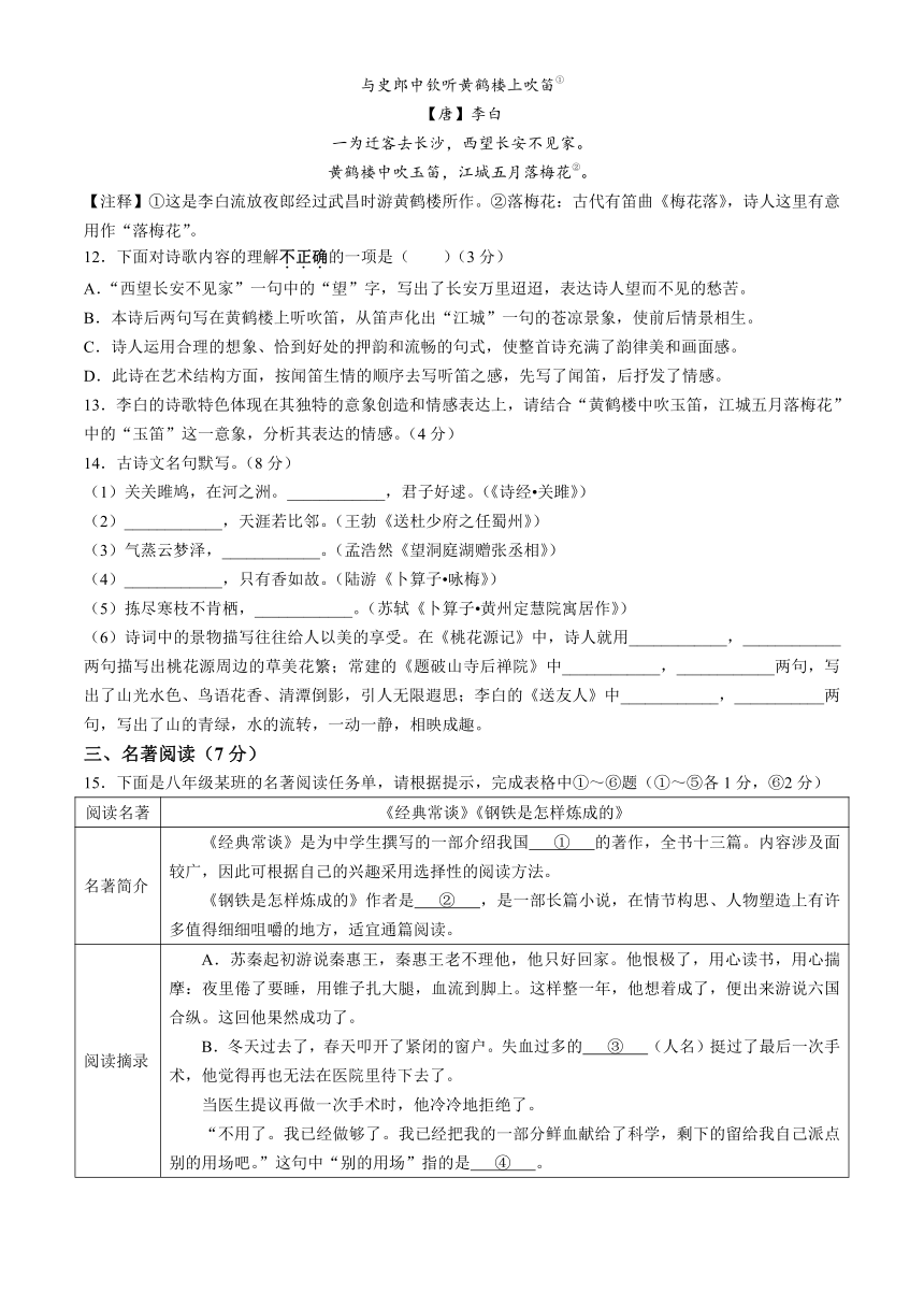 山东省济南市莱芜区2023-2024学年八年级下学期期中语文试题（含答案）