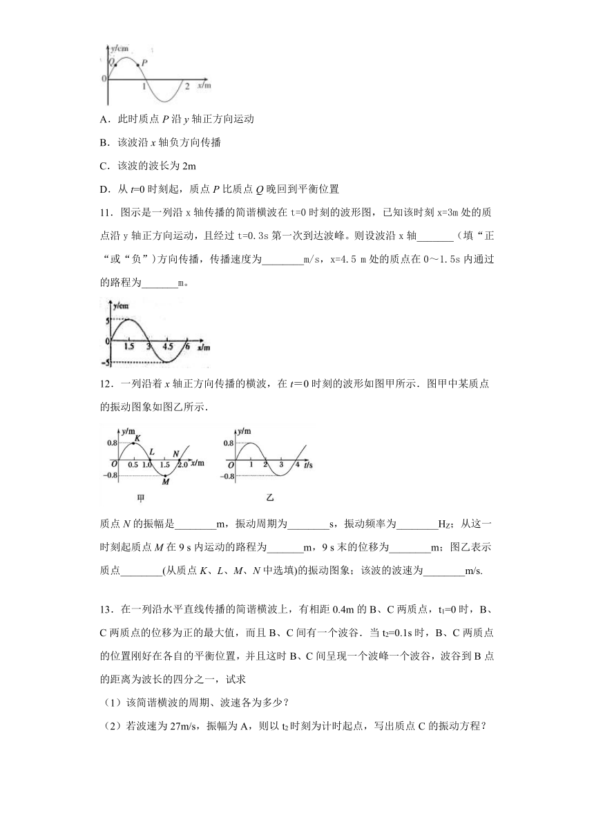 四川省合江中学2019-2020学年高中物理教科版选修3-4：2.2横波的图像 同步练习（含解析）