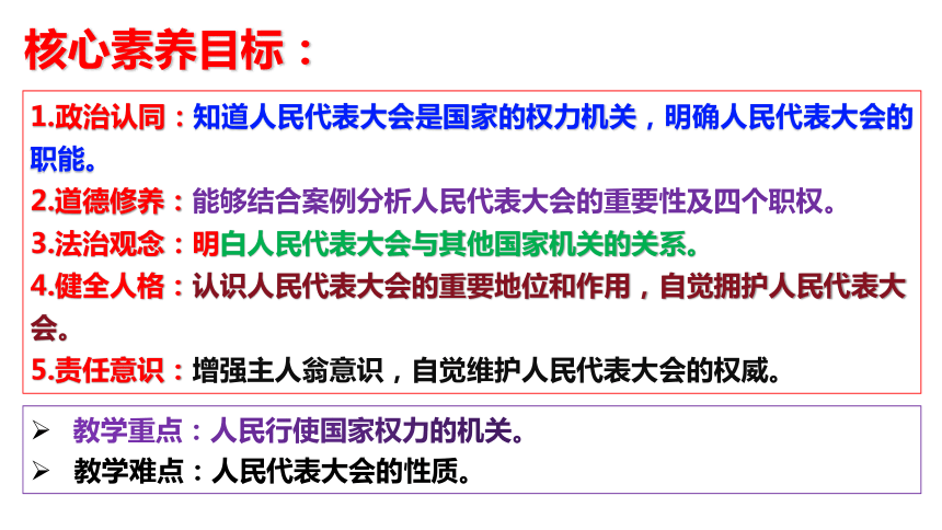 【核心素养目标】2023-2024学年统编版道德与法治八年级下册6.1国家权力机关课件(30张ppt）