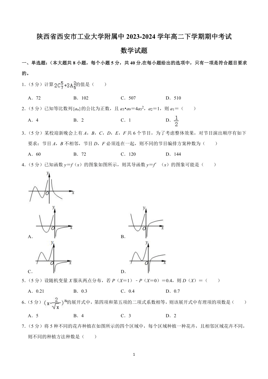 陕西省西安市工业大学附属中学2023-2024学年高二下学期期中考试数学试题（含解析）