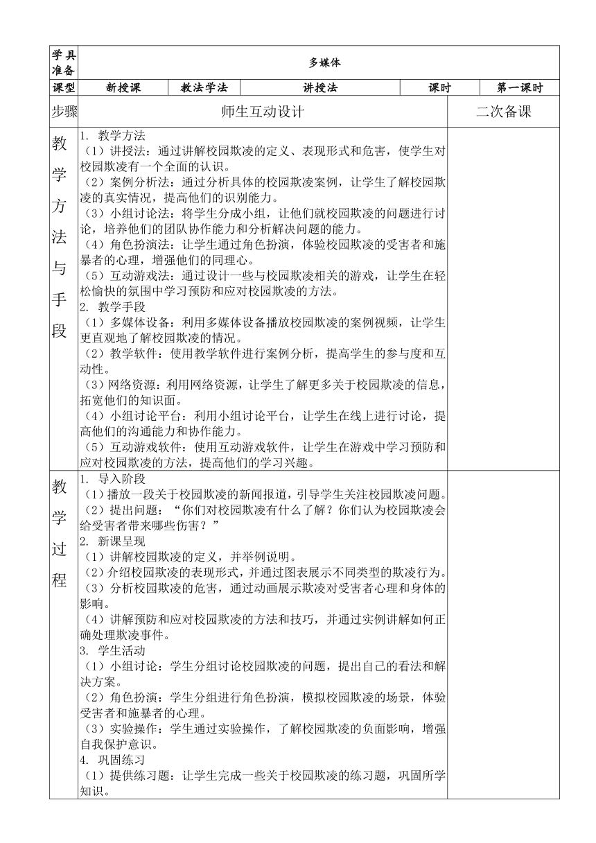 初中拒绝校园欺凌主题班会 “勿以恶小而为之，勿以善小而不为” 教案（表格式）