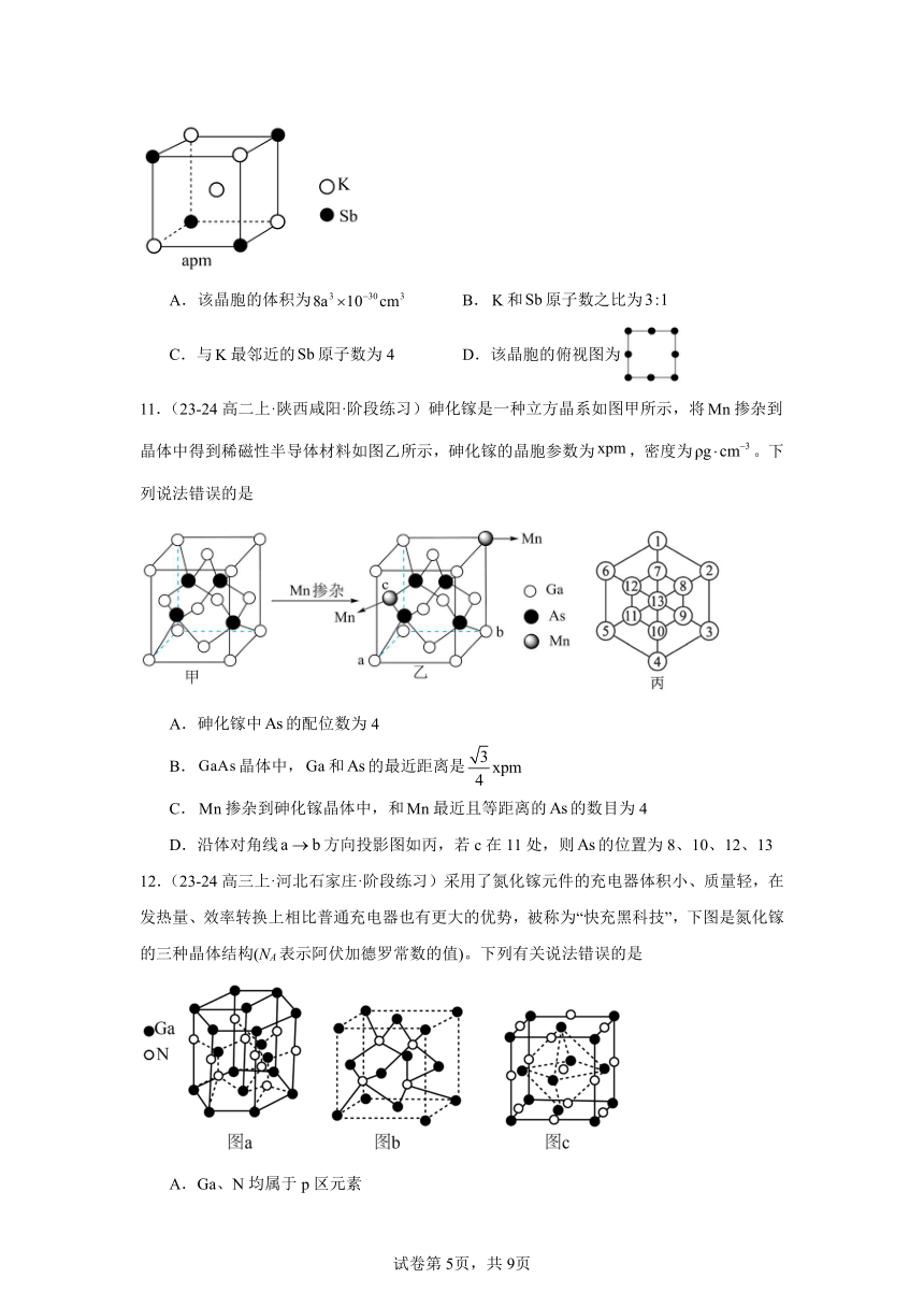 2024年高考化学二轮复习回归基础训练专题22晶体结构及相关计算