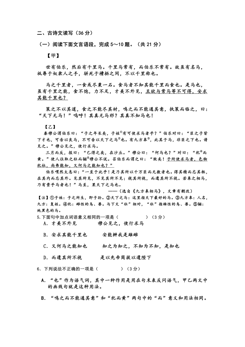 2024年山东省济南市平阴县中考二模语文试题（含答案）