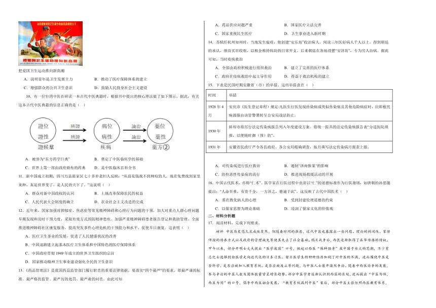 第六单元 医疗与公共卫生 单元测试（含解析）--2023-2024学年统编版（2019）高中历史选择性必修2经济与社会生活