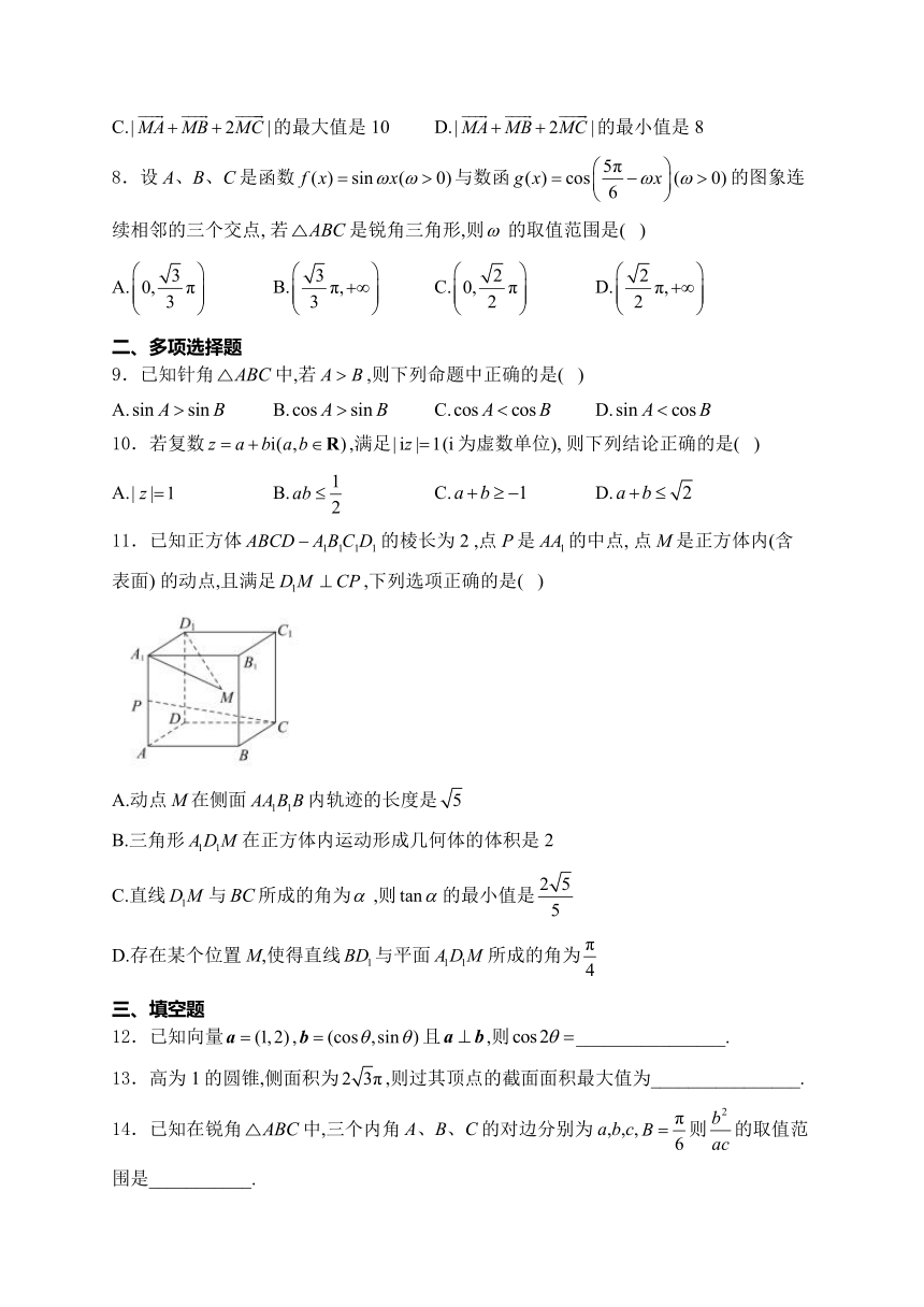 浙江省丽水市五校2023-2024学年高一下学期5月期中考试数学试卷(含答案)