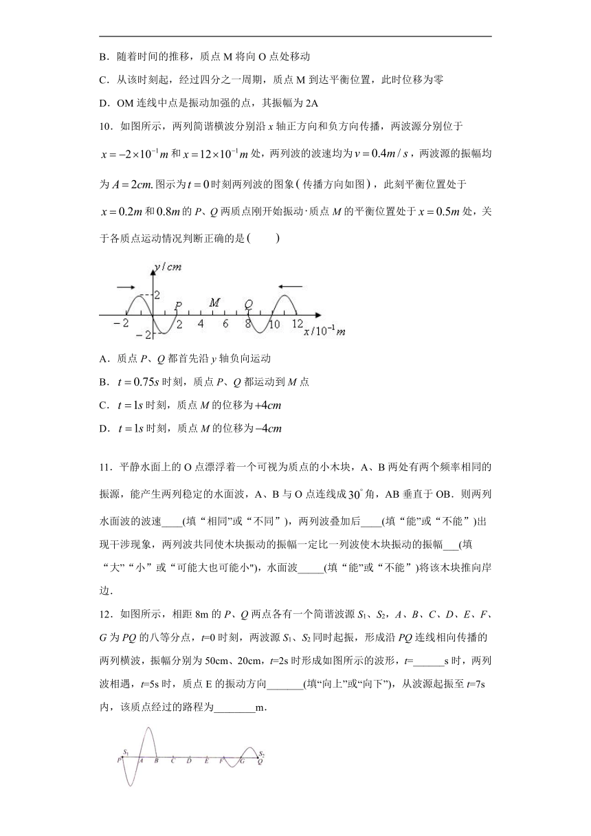 上海市北虹高中2019-2020学年物理沪科版选修3-4：2.5波的干涉与衍射 课时作业（含解析）