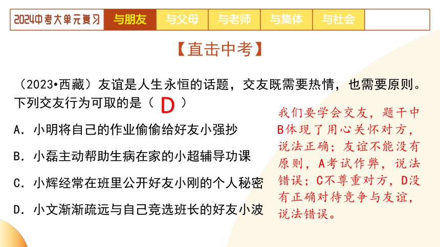 2024年中考道德与法治二轮复习讲练测 模块一  生命安全与健康教育 单元3 交往品德（示范课件）(共33张PPT)