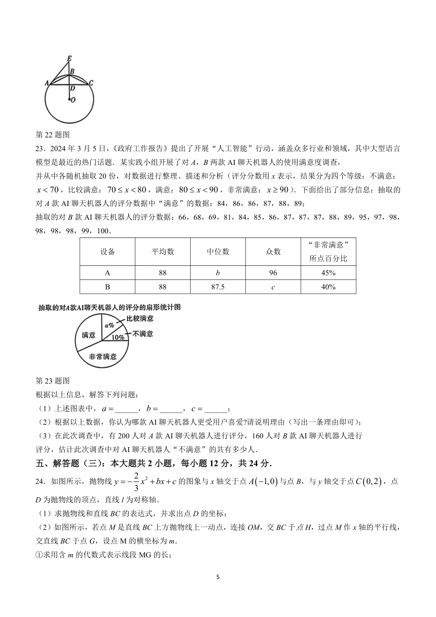 2024年广东省惠州市惠城区中考一模数学试题(含答案)