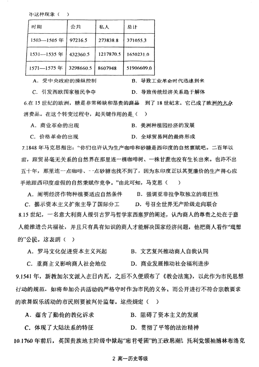 天津市第四十五中学2023-2024学年高一下学期期中考试历史试卷（图片版，无答案）