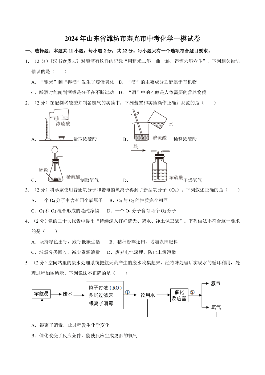 2024年山东省潍坊市寿光市中考一模化学试卷（含解析）