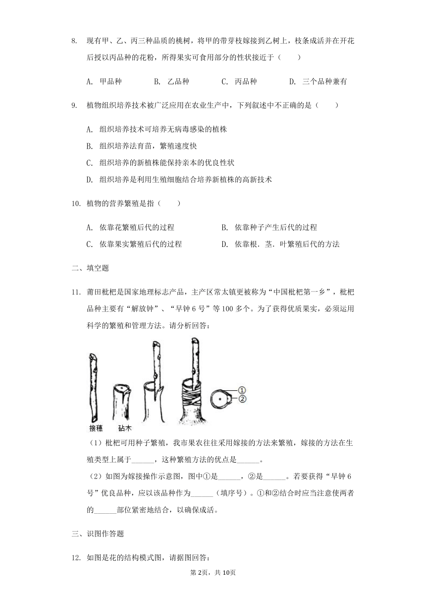 人教版八年级生物下册7.1.1植物的生殖 同步练习（word版含解析）