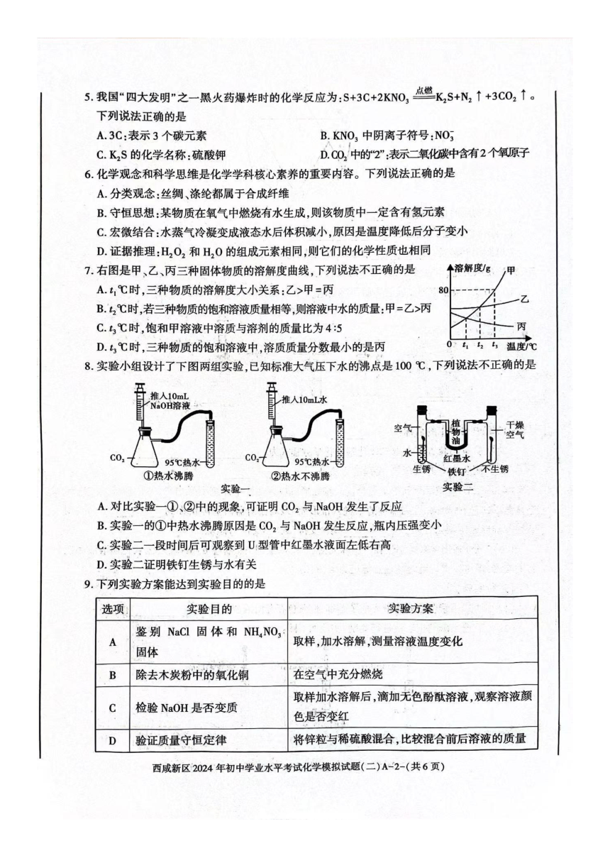 2024年陕西省西安市西咸新区中考二模化学试题（图片版，无答案）
