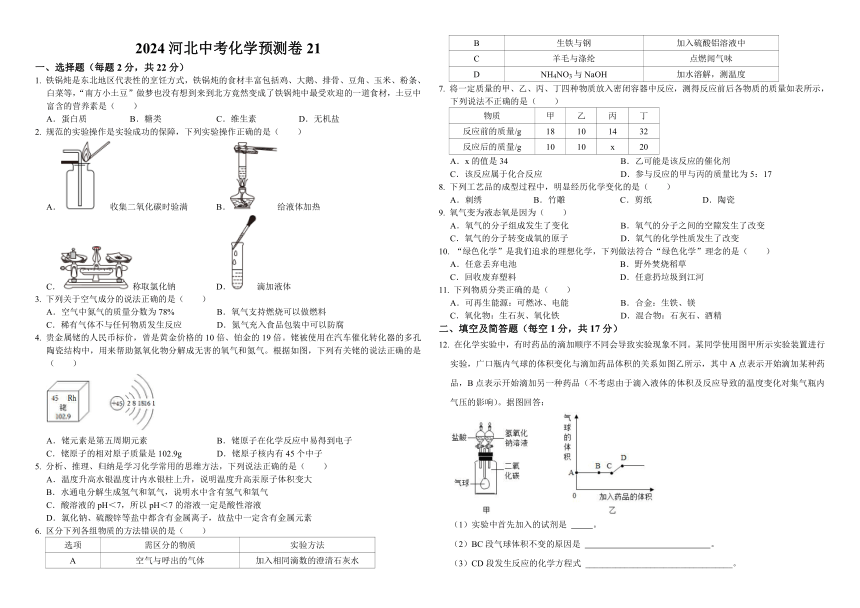 2024年河北省中考化学预测卷21（含答案）