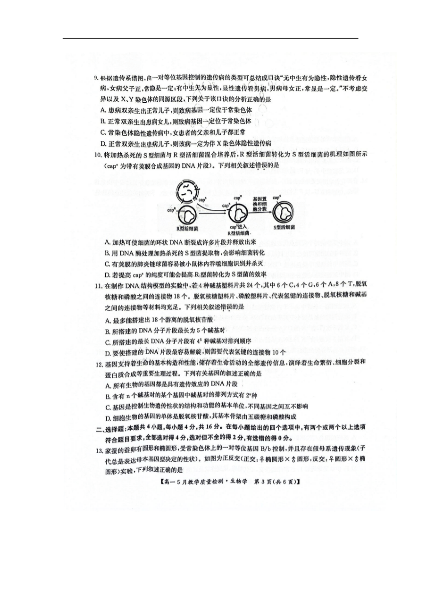 江西省多校联考2023-2024学年高一下学期生物试题(图片版，无答案）