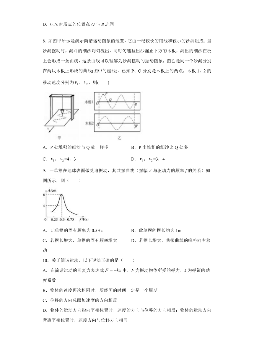 2019—2020学年人教版选修3-4 机械振动 单元检测试题3（解析版）