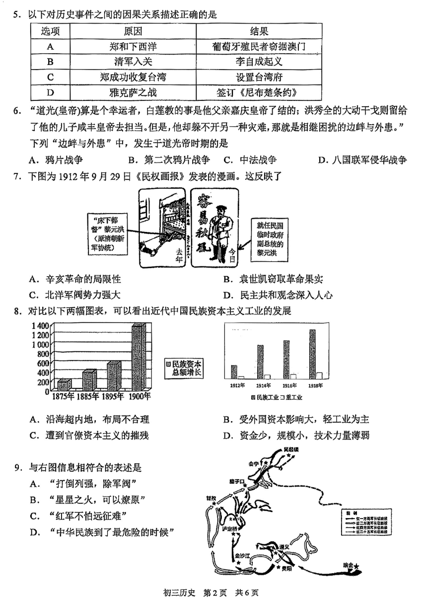 2024年江苏省吴中吴江相城初三一模历史试卷（含答案）