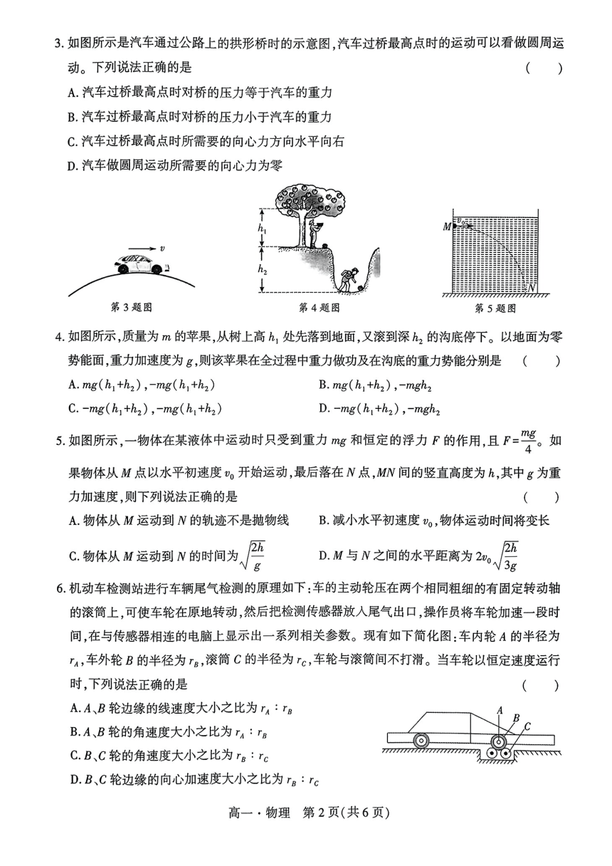 辽宁省沈阳市联合体2023-2024学年高一下学期期中检测物理试题（PDF版无答案）