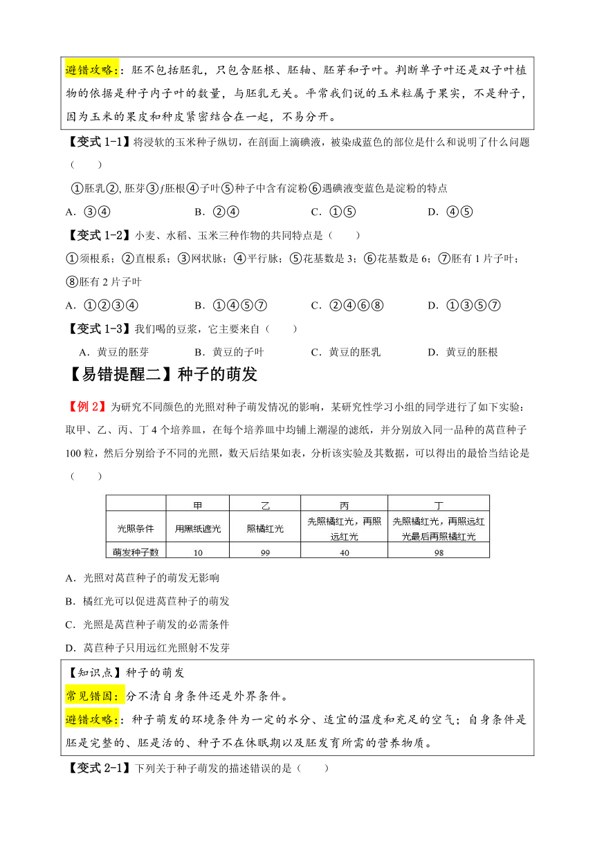 易错点04 绿色开花植物的生命周期-备战2024年中考生物易错题（含解析）