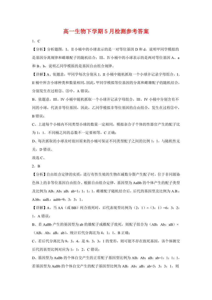 江西省上饶艺术学校2023-2024学年高一下学期生物5月测试卷（含解析）