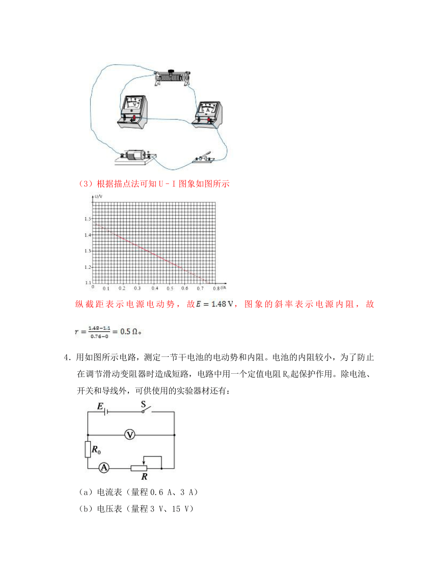 2020学年高中物理 第二章 恒定电流 专题2.10 实验：测定电池的电动势和内阻课时同步试题 新人教版选修3-1