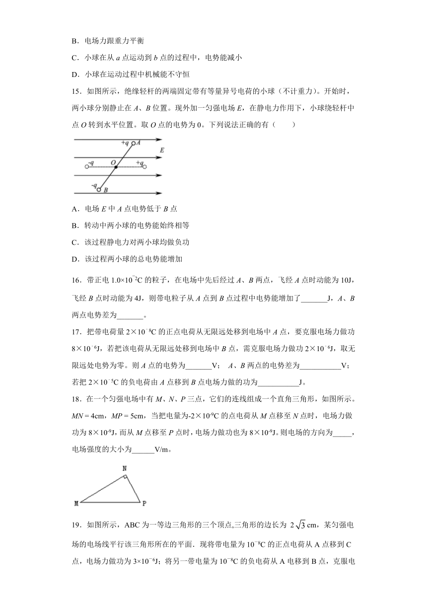 高中物理人教新课标版选修3-1：电场能的性质 过关练（含解析）