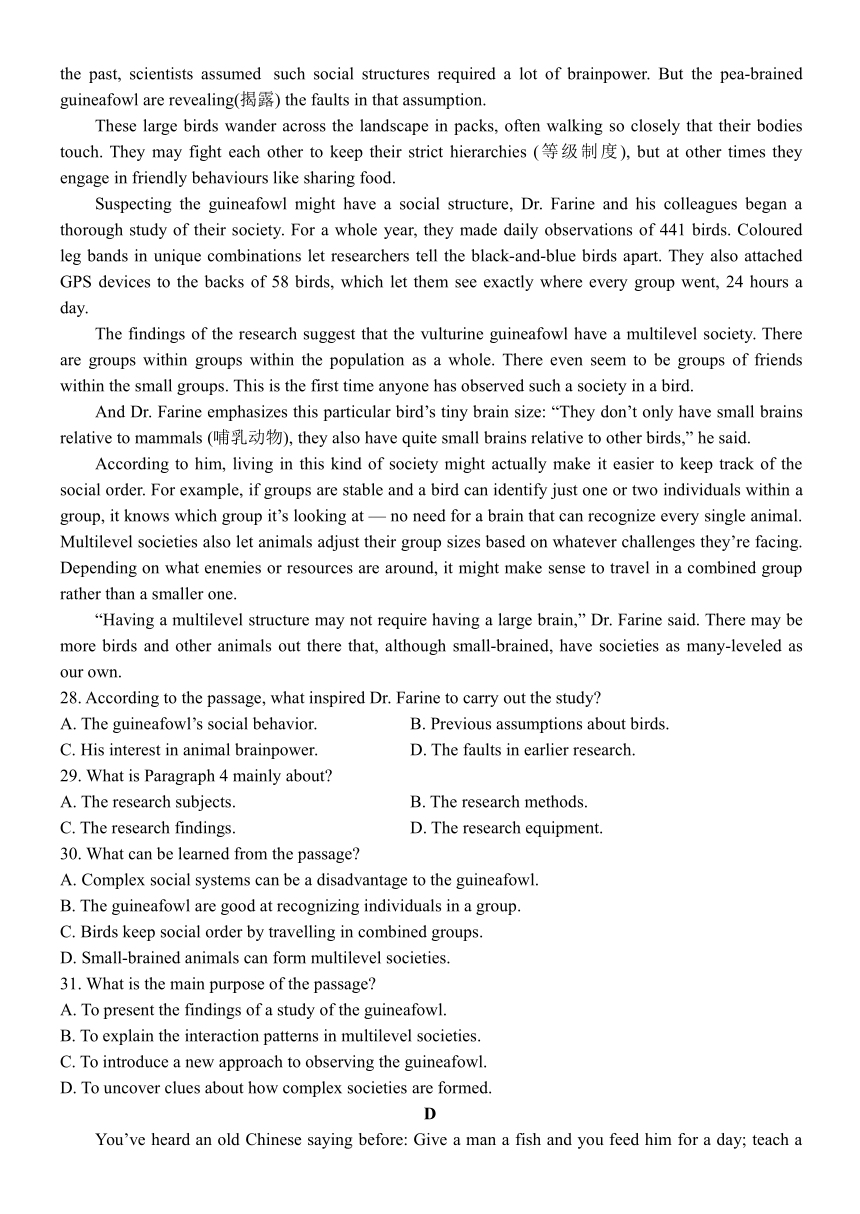 江西省南昌市第二中学2023-2024学年高一下学期5月期中考试英语试题（含答案，无听力音频有听力原文）