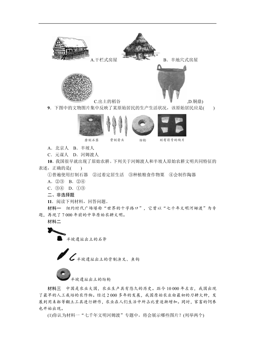 第2课　原始农耕生活  同步练习（含答案）
