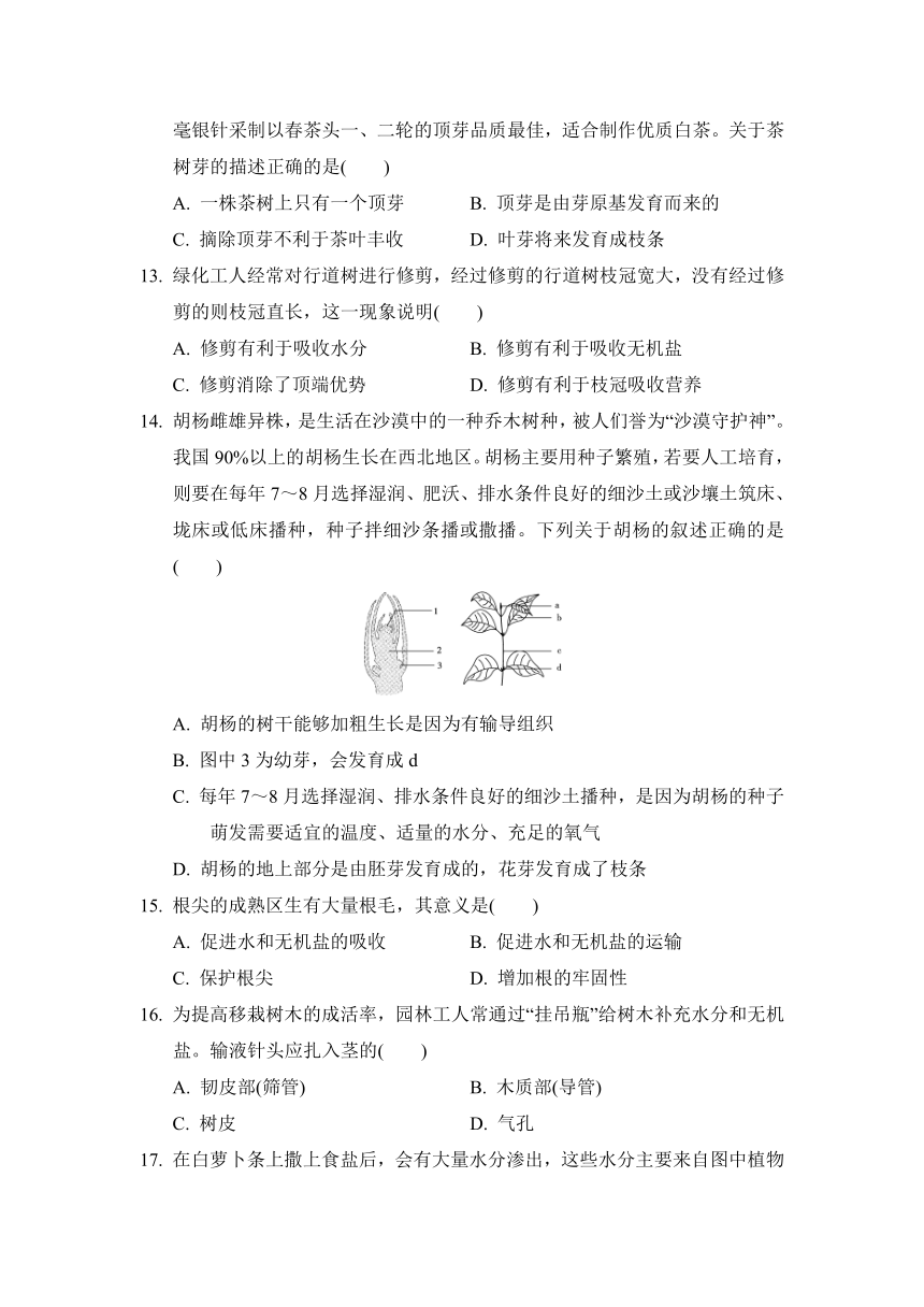 第三单元  第一、二章根的吸收作用   学情评估卷（含答案）冀少版生物八年级上册